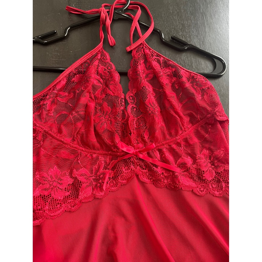 Avidlove Red Lace Halter Babydoll Chemise Lingerie XXL Sexy Sheer Split Back - Picture 5 of 6